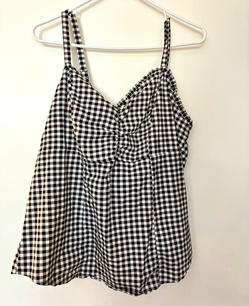 Torrid Sweetheart Gingham Cami Tank Top Size 1 1X Black White Checkered Zip Back